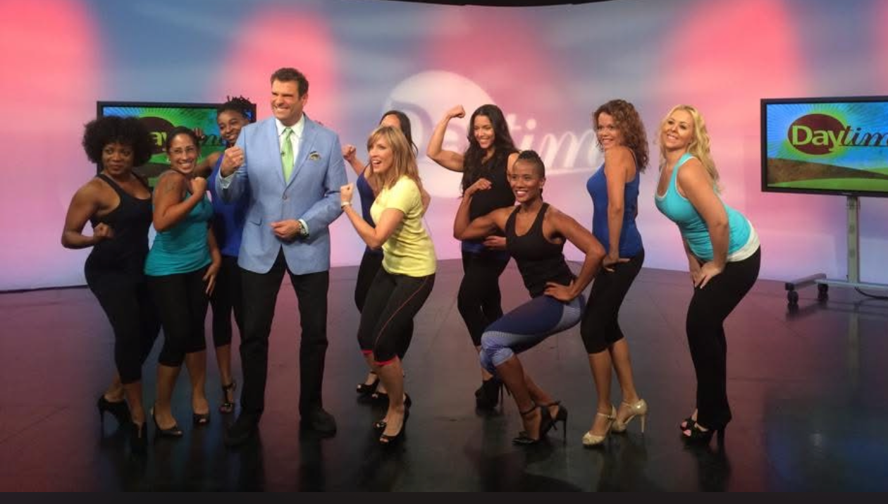 Pamela appearing with a fitness group on Daytime television